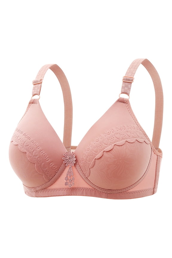 Womens Everyday Bras Lace Wireless Push Up Padded Strap Daily Bras Comfortable Breathless Solid Color Soft Bras Pink XL
