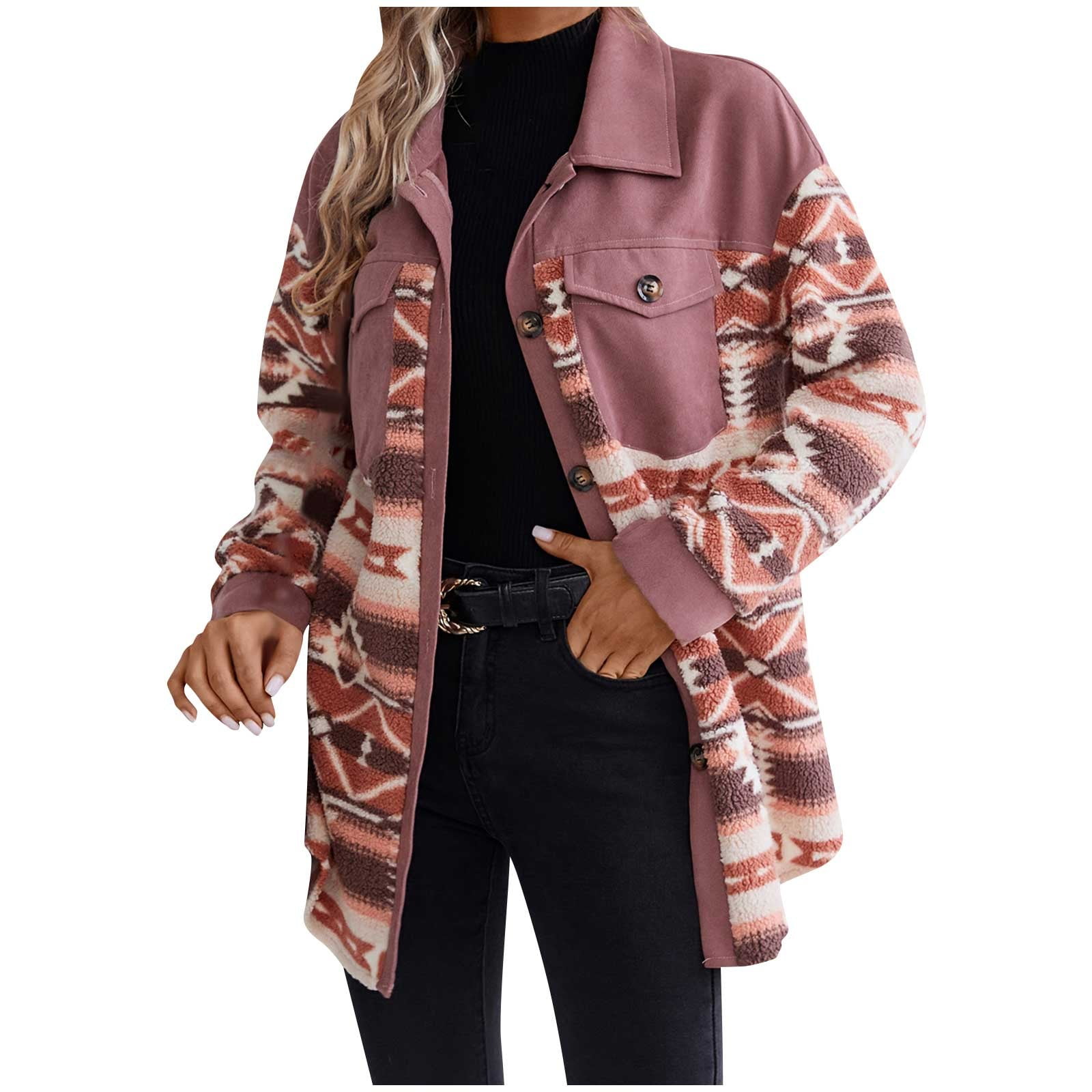 Ygbgbb Womens Oversized Fleece Jacket Fashion Western Aztec Print