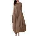 thumbnail image 1 of Ygbgbb Womens Plus Size Cotton Linen Summer Dresses Pleated Waist Loose Casual Maxi Dress Round Neck Solid Color Sleeveless Dresses with Pockets Khaki M, 1 of 6