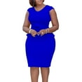 thumbnail image 1 of Ygbgbb Womens Plus Size Dresses V-Neck Solid Color Mini Dresses Cap Sleeve Dresses Ruffle Bow Tie Waist Slim Hip Summer Dresses Blue XXL, 1 of 9