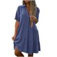 thumbnail image 1 of Ygbgbb Womens Plus Size Sundresses Midi Dresses Pleated Waist Ruffle Tiered Loose Casual Short Sleeve Dresses Button Collared Neck Solid Color Blue XXL, 1 of 6