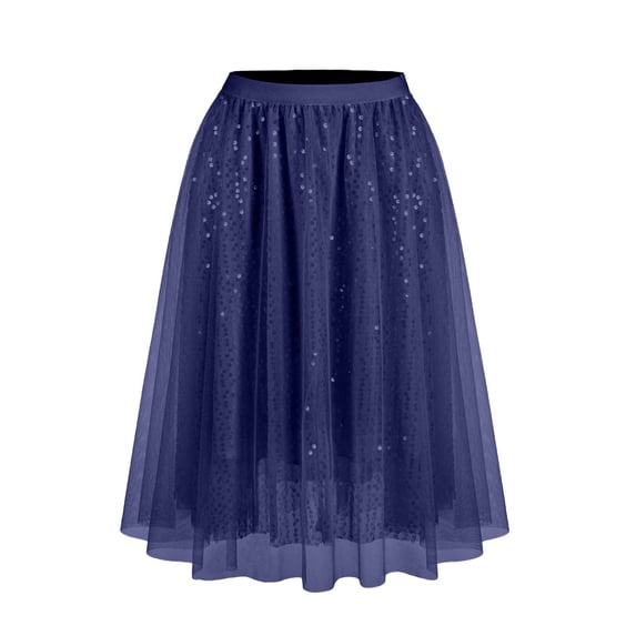 Ygbgbb Womens Sequin Tulle Tutu Skirts A-Line Mesh Skirt Lightweight Summer Casual Midi Skirt Princess Style Party Skirt for Birthday and Dance Etc Navy XL