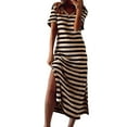 thumbnail image 1 of Ygbgbb Womens Summer Beach Dresses V-Neck Maxi Dress Striped Short Sleeve Dresses Foled Waist Slit Side Long Casual Dresses Khaki XXXL, 1 of 4