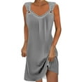 thumbnail image 1 of Ygbgbb Womens Summer Dresses Sleeveless Dresses V-Neck Solid Color Folded Waist Strap Dresses Beach Vacation Dresses Mini Dress Gray S, 1 of 5