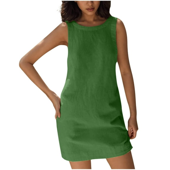 Ygbgbb Womens Summer Mini Dress Low Back Sleeveless Tank Dresses Lightweight Loungewear Dress with Pockets 2026 Vacation Outfits Green M