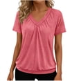 thumbnail image 1 of Ygbgbb Womens Tops Lightweight Short Sleeve V Neck T Shirts 2026 Spring Summer Beach Vacation Clothes Casual Loose Ruched Tops Pink M, 1 of 6