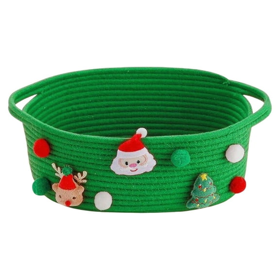 Ygdeyg Christmas Baskets For Gifts Empty, Christmas Gift Basket, Woven Rope Green Basket With Handle, Ribbon, Row Decor, Xmas Holiday Gifts Storage Baskets Decorations