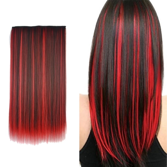 Ygdeyg Color Highlights 5-Clip Hair Extensions, Straight Curtain Hairpiece For Women, For Adding Highlights, Suitable For Parties & Daily Hairstyling