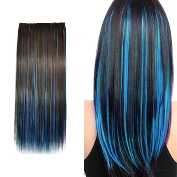 Ygdeyg Color Highlights 5-Clip Hair Extensions, Straight Curtain Hairpiece For Women, For Adding Highlights, Suitable For Parties & Daily Hairstyling