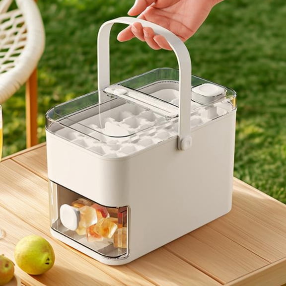 Ygdeyg Compact Double Layer Ice Cube Tray With Lid And Bin, One-Click Demolding, Pull-Out Ice Drawer With Portable Handle