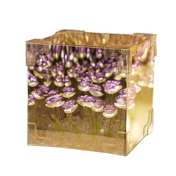 Ygdeyg Diy Rose Cube Mirror Lamp Flower Diy Handmade Night Light For Bedroom, Gifts For Teen Girls, Gifts For Mom, Rose Cube Mirror Night Light (Purple)