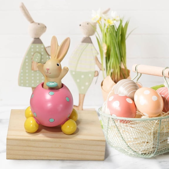 Ygdeyg Easter Decorations Bunny Figurines, Bunnies With Polka Dot Eggs - Cute Spring Home Decor, Gift For Desk Bedroom Wedding
