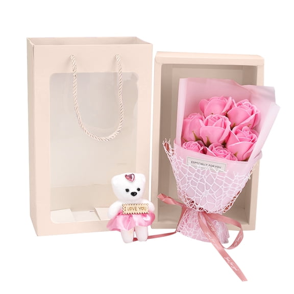Ygdeyg Flower Bouquet With Bear Bath Soap Rose Flower Bouquet Gift Box With Plush For Women Mother Wife Valentine'S Day Proposal Anniversary Birthday