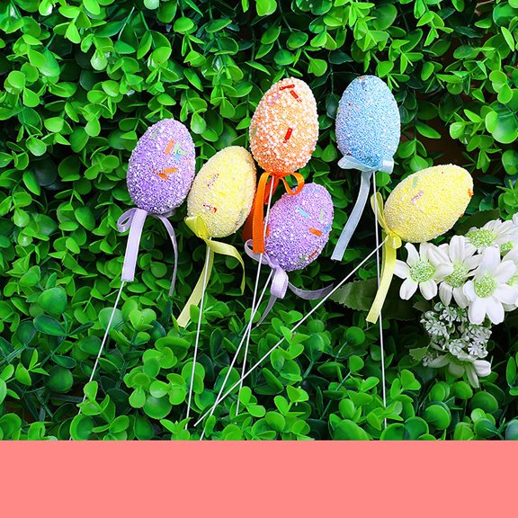 Ygdeyg Glitter Easter Egg Picks Foam Crafts Wooden Stake Decoration Cake Topper Sticks Garden Ornament, Assorted Colors