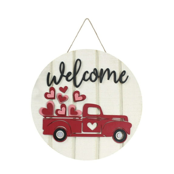 Ygdeyg Happy Valentine'S Day Sign For Front Door 12 Inches Wood Valentine'S Day Wood Wreath Indoor Wall Hanging Decoration For Wedding Home Porch