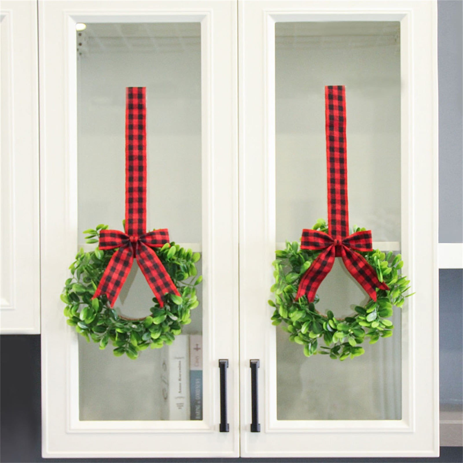 Ygdeyg Kitchen Cabinet Wreaths Decorative Boxwood Wreaths With Ribbon ...