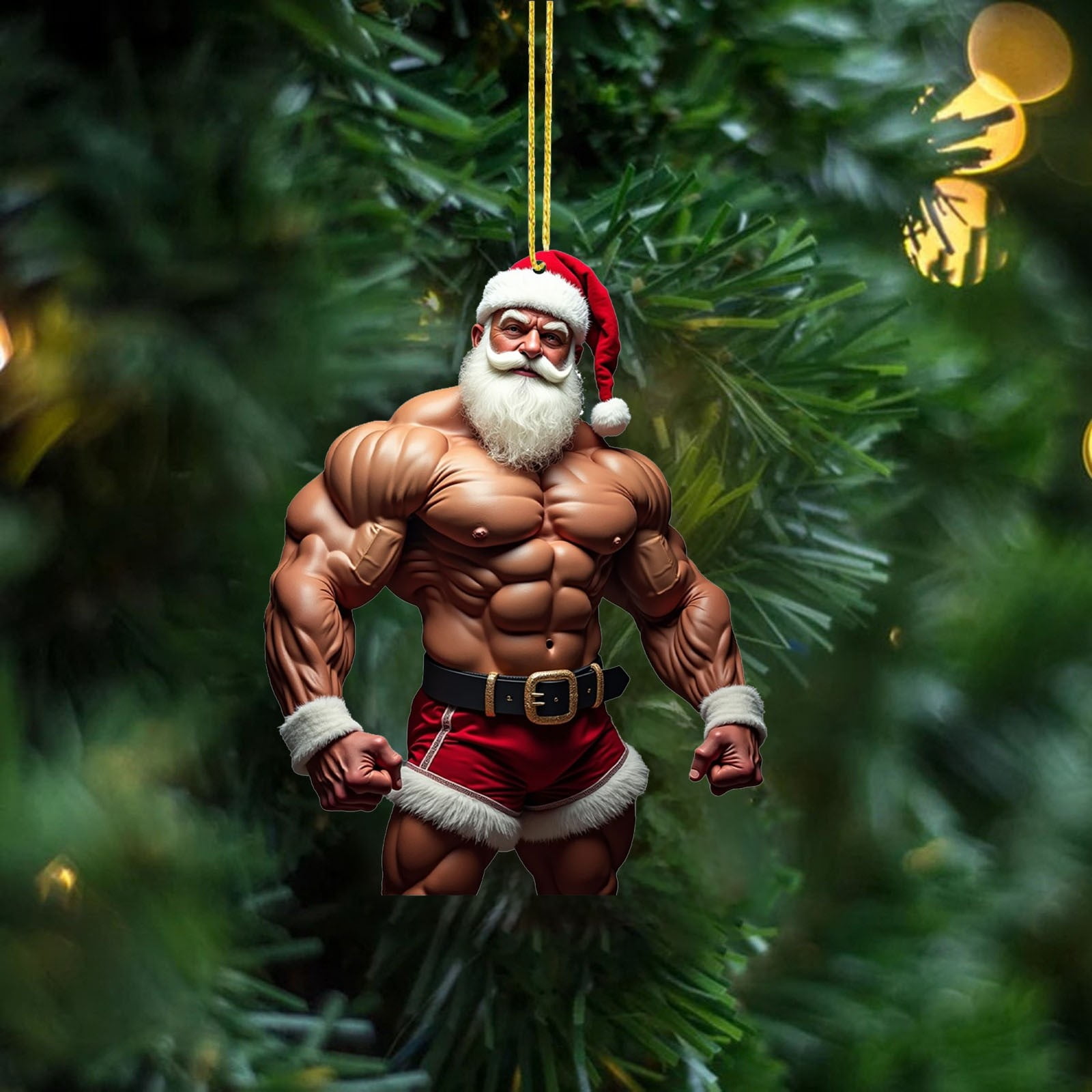 Ygdeyg Muscular Santa Holiday Ornament - Buff Santa In Santa Hat, Eye ...