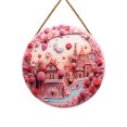 thumbnail image 1 of Ygdeyg Pink Fairy Tale Village Hanging Decor - Castle & Cottage Scene With Florals, Whimsical Ornament For Home Accents, 1 of 6