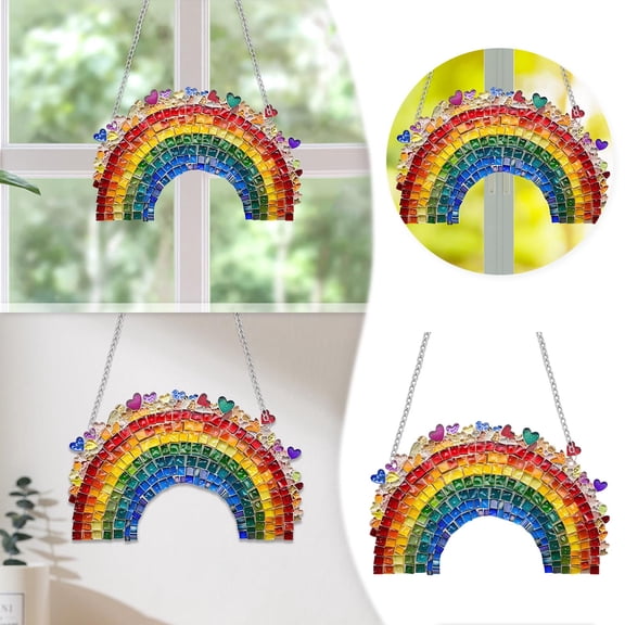 Ygdeyg Rainbow Stained Window Hanging Ornament, Rainbow Shape Stained Acrylic Double-Sided Printed Window Panel, Great Gift For Mom Grandma For Birthday Mother'S Day Or Housewarming