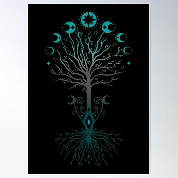 Yggdrasil Moon Phases Tree Of Life Poster Wall Art, Modern Wall Decor For Living Room Bedroom, 8x12 UNFRAMED
