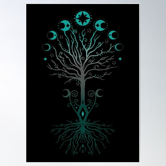 Yggdrasil Moon Phases Tree Of Life Poster Wall Art, Modern Wall Decor For Living Room Bedroom, 8x12 UNFRAMED