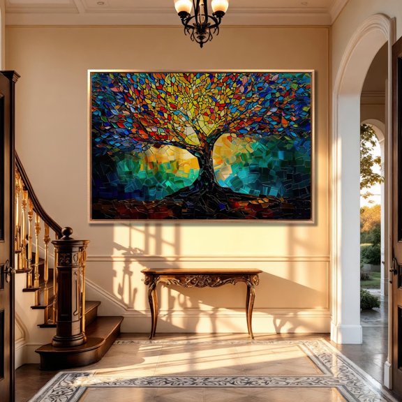 Yggdrasil Tree Of Life Colorful Mosaic Wall Art Style One, Unframed Paper Print