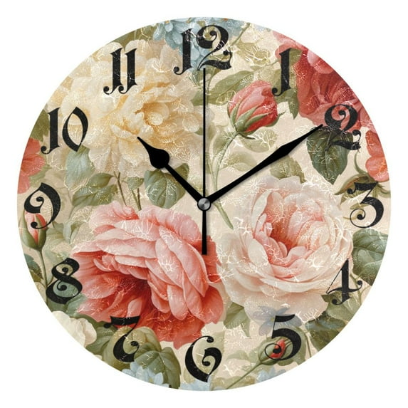 Yggo 10" Quartz Rustic Flower Indoor Wall Clock, Silent Mechanism