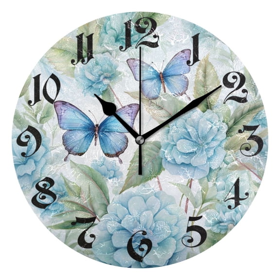 Yggo 10" Quartz Vintage Butterfly On Flowers Indoor Wall Clock, Silent Mechanism