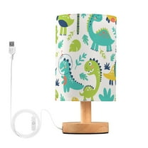 Yggo 9.7" Retro Green Dinosaur Cylinder Table Lamp with Linen Glass Shade