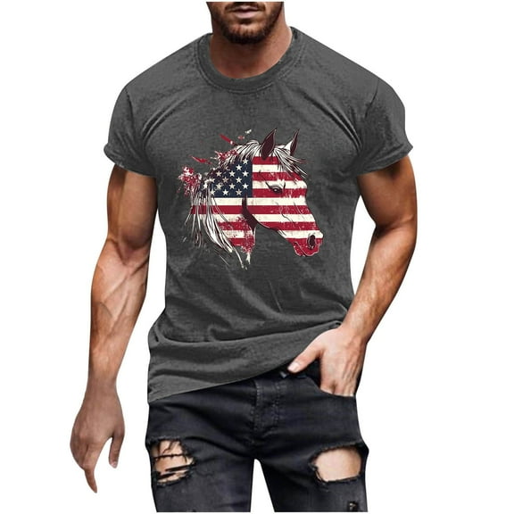 Yghzkop 2025 Summer Patriotic Graphic T-Shirt for Men USA Flag 4th July American Independence Day Star Stripes Print Shirt Athletic Fit Round Neck Quick-Dry Short Sleeve Top for Party Firework Show
