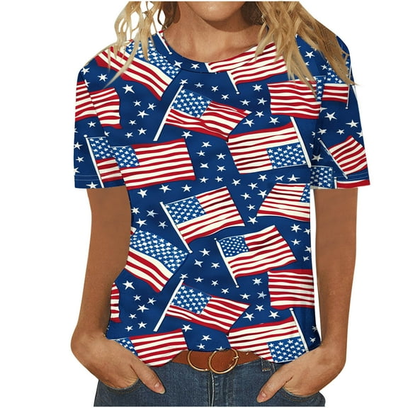 Yghzkop 4th of July Independence Day American Flag Tops for Women Quick-Dry Short Sleeve V-Neck Patriotic Print T-Shirts Breathable Tunic Blouse Beachwear Cover Up Boho Chic Outfit