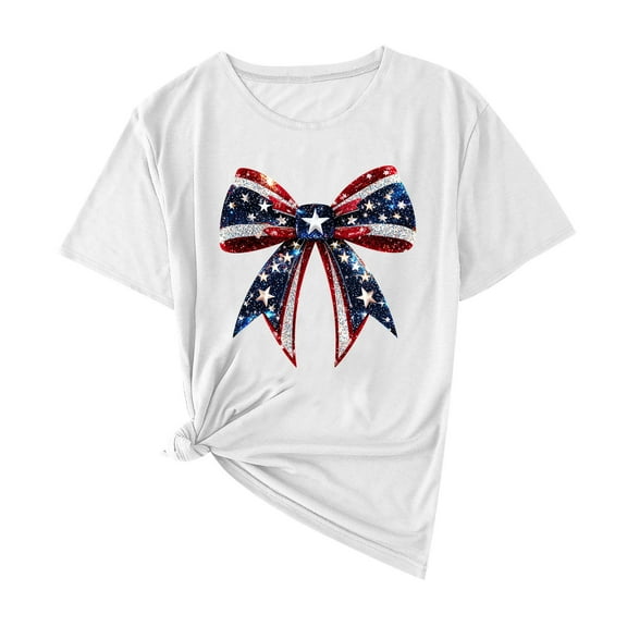 Yghzkop 4th of July Independence Day T-Shirts for Women Summer Short Sleeve Shirt Casual Lightweight Breathable Quick-Dry Top Stars Stripes Graphic Flower Print Tee Tops Patriotic Blouse Outfit