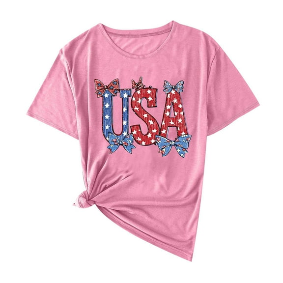 Yghzkop 4th of July T-Shirts for Women Summer Short Sleeve Lapel Shirt Casual Lightweight Breathable Quick-Dry Top USA Graphic Flower Print Tee Tops Patriotic Blouse Outfit Clothing