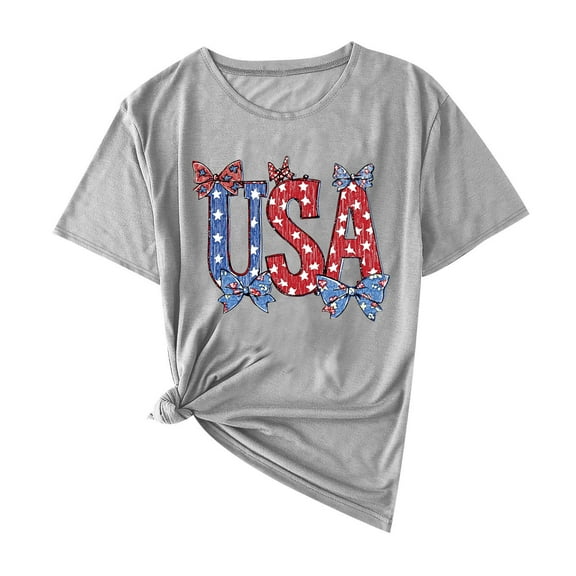 Yghzkop 4th of July T-Shirts for Women Summer Short Sleeve Lapel Shirt Casual Lightweight Breathable Quick-Dry Top USA Graphic Flower Print Tee Tops Patriotic Blouse Outfit Clothing