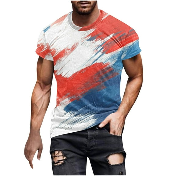 Yghzkop Casual T-shirts for Men USA 4th of July Patriotic Shirt Star Stripes Print Fallow American Flag Short Sleeve Round Neck Independence Day Tees Top