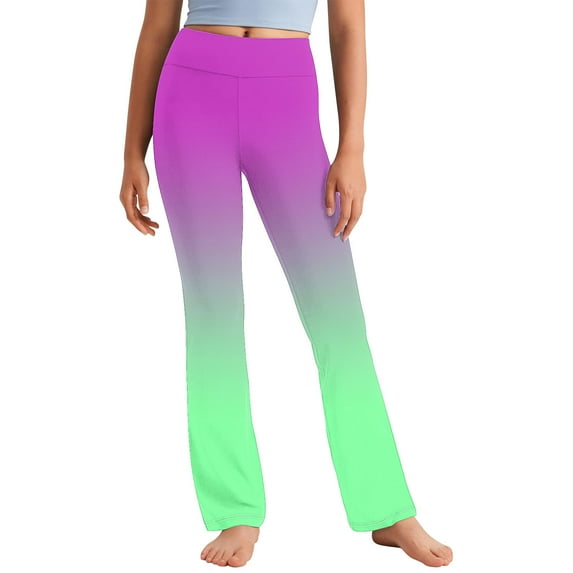 Yghzkop Girls Yoga Straight Pants High Waist Stretchy Leggings with Side Pockets Soft Ribbed Knit Fabric Everyday Wear