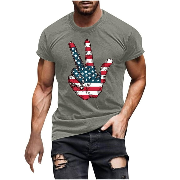 Yghzkop Men's 4th of July T-Shirt Patriotic Graphic American Flag Independence Day Star Stripes Print Shirt Summer Casual Athletic Fit Quick-Dry Short Sleeve Top for BBQ Party Firework Show