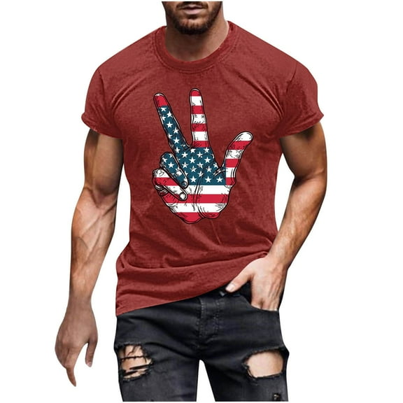 Yghzkop Men's 4th of July T-Shirt Patriotic Graphic American Flag Independence Day Star Stripes Print Shirt Summer Casual Athletic Fit Quick-Dry Short Sleeve Top for BBQ Party Firework Show