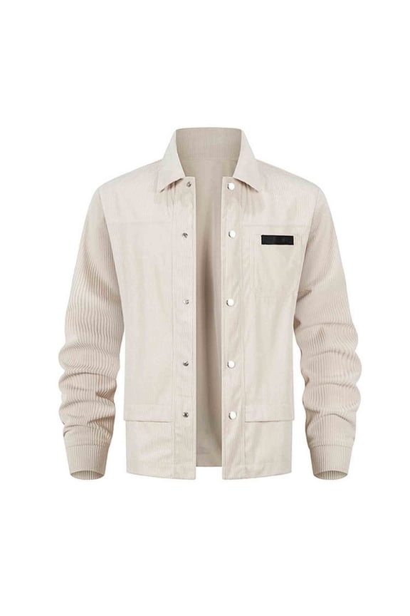 Men's Corduroy Jacket Solid Color Long Sleeve Snap Button Front Casual Loose Fit Coat with Patch Pockets Lapel Collar Vintage Style Autumn Winter Casual Blazer