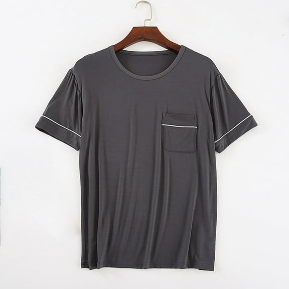 Yghzkop Men's Crew Neck Short Sleeve Pajama Pocket Detail Lightweight Home Sleepwear
