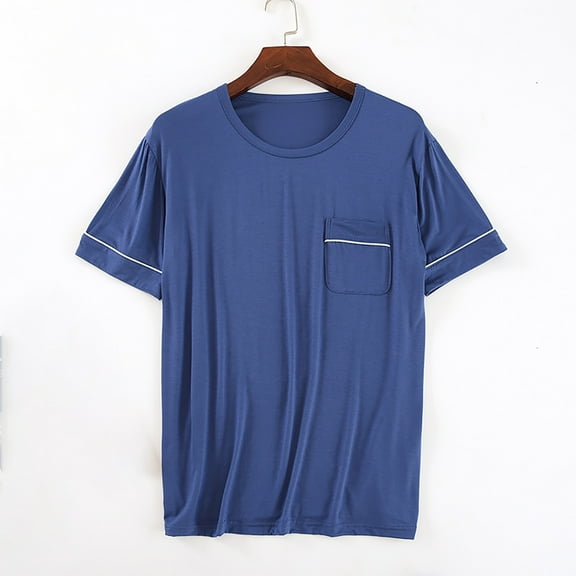 Yghzkop Men's Crew Neck Short Sleeve Pajama Pocket Detail Lightweight Home Sleepwear