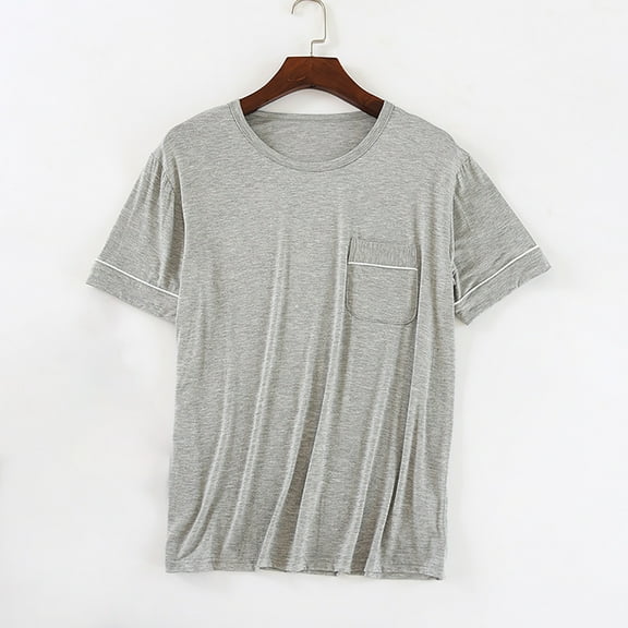 Yghzkop Men's Crew Neck Short Sleeve Pajama Pocket Detail Lightweight Home Sleepwear