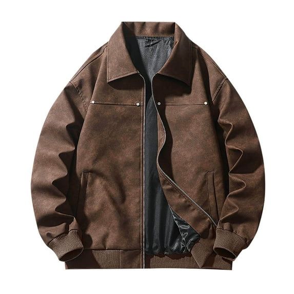 Yghzkop Men's Genuine Leather Motorcycle Jacket Vintage Distressed Bomber Coat Faux Fur Collar Retro Streetwear Biker Outerwear Thick Warm Winter Casual Blouse