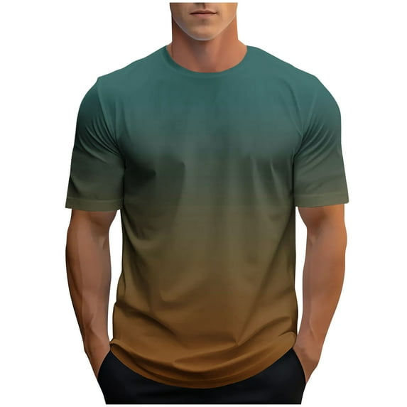 Yghzkop Men's Gradient Print T-Shirt Short Sleeve Round Neck Athletic Performance Moisture Wicking Polyester Casual Sports Tee Gym Running Streetwear Fashion Top