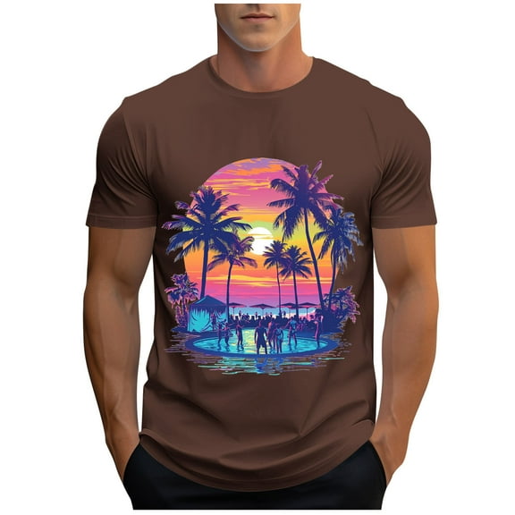 Yghzkop Men's Hawaiian Print Athletic T-Shirt Short Sleeve Round Neck Moisture Wicking Quick Dry Gym Beach Party Vacation Top Casual Streetwear