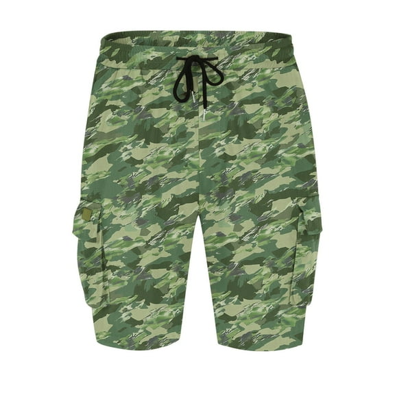 Yghzkop Men's Hiking Cargo Shorts Camouflage Shorts with Multiple Pockets Tactical Workwear Elastic Drawstring Waist Heavy-Duty Outdoor Hiking Camping Military Style Summer Shorts