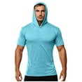 thumbnail image 1 of Yghzkop Men's Hooded Short Sleeve Quick-Dry UPF 50+ Fitness Shirt Stretch Fabric Outdoor Workout Top Sun Protection Athletic Summer Top, 1 of 5