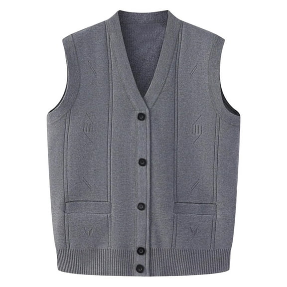 Yghzkop Men's Knit Vest Sleeveless V-Neck Button Front Cardigan Solid Color Layering Piece Autumn Winter Warm Waistcoat Boho office Smart Casual Chunky Texture Tops