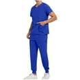 thumbnail image 1 of Yghzkop Men's Medical Scrub Set Short Sleeve V Neck Top with Drawstring Pants Quick Dry Hospital Uniform Doctor Nurse Workwear Functional Pocket, 1 of 7