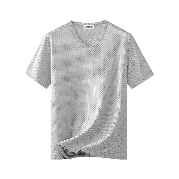 Yghzkop Men's Mesh Athletic T-Shirt Summer Solid Color V Neck Breathable Quick Dry Sportswear Gym Workout Top Running Tee Shirt Lightweight Moisture Wicking